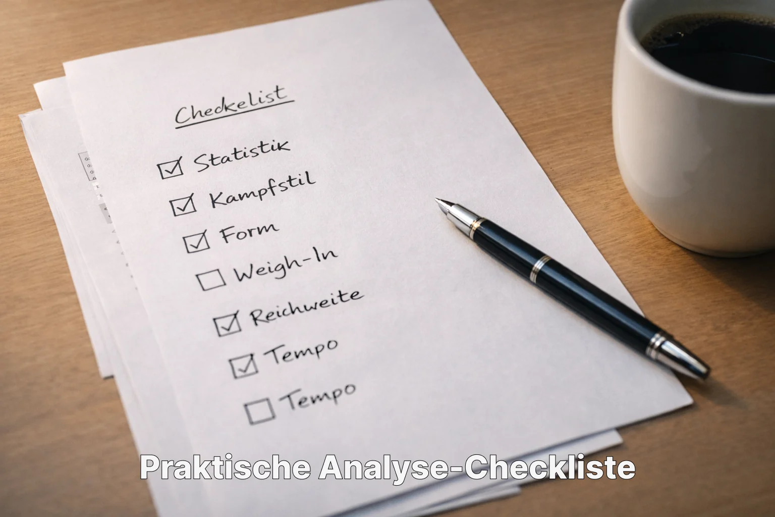 Strukturierte Checkliste für die Boxkampf-Analyse auf Papier
