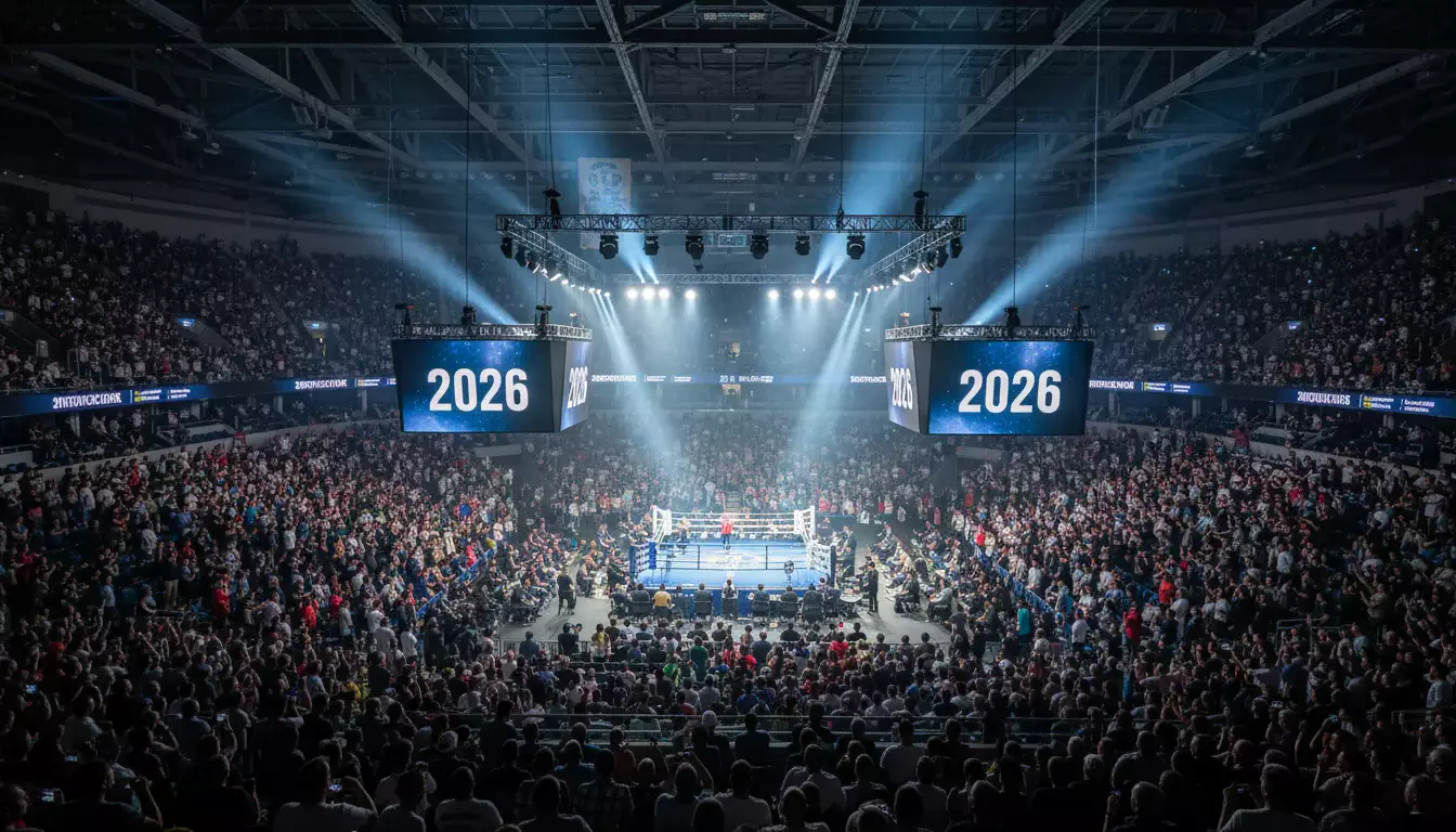 Großer Boxring in einer voll besetzten Arena bei einem Abend-Event