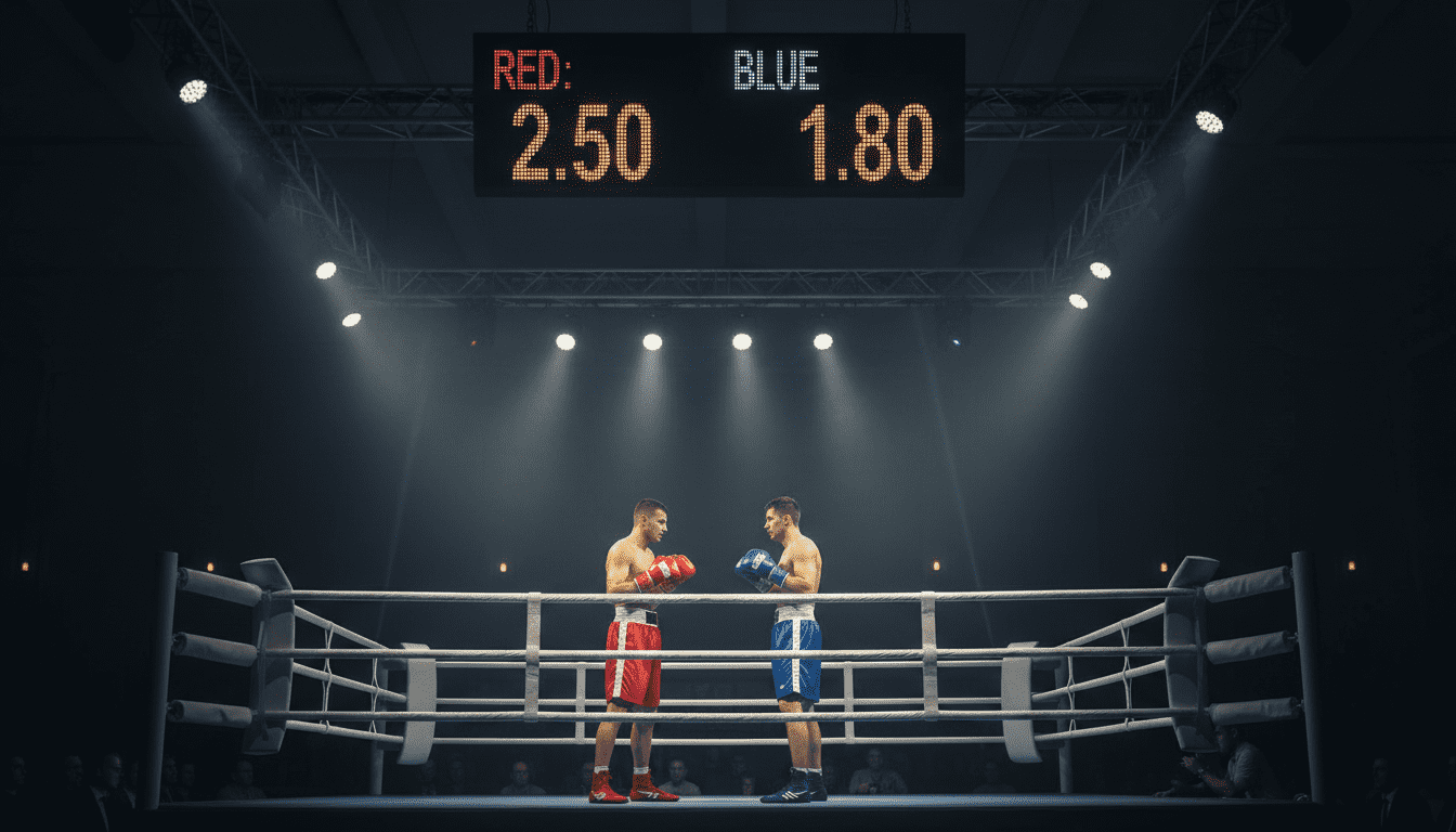 Boxer im Ring mit eingeblendeten Wettquoten auf einer Anzeigetafel