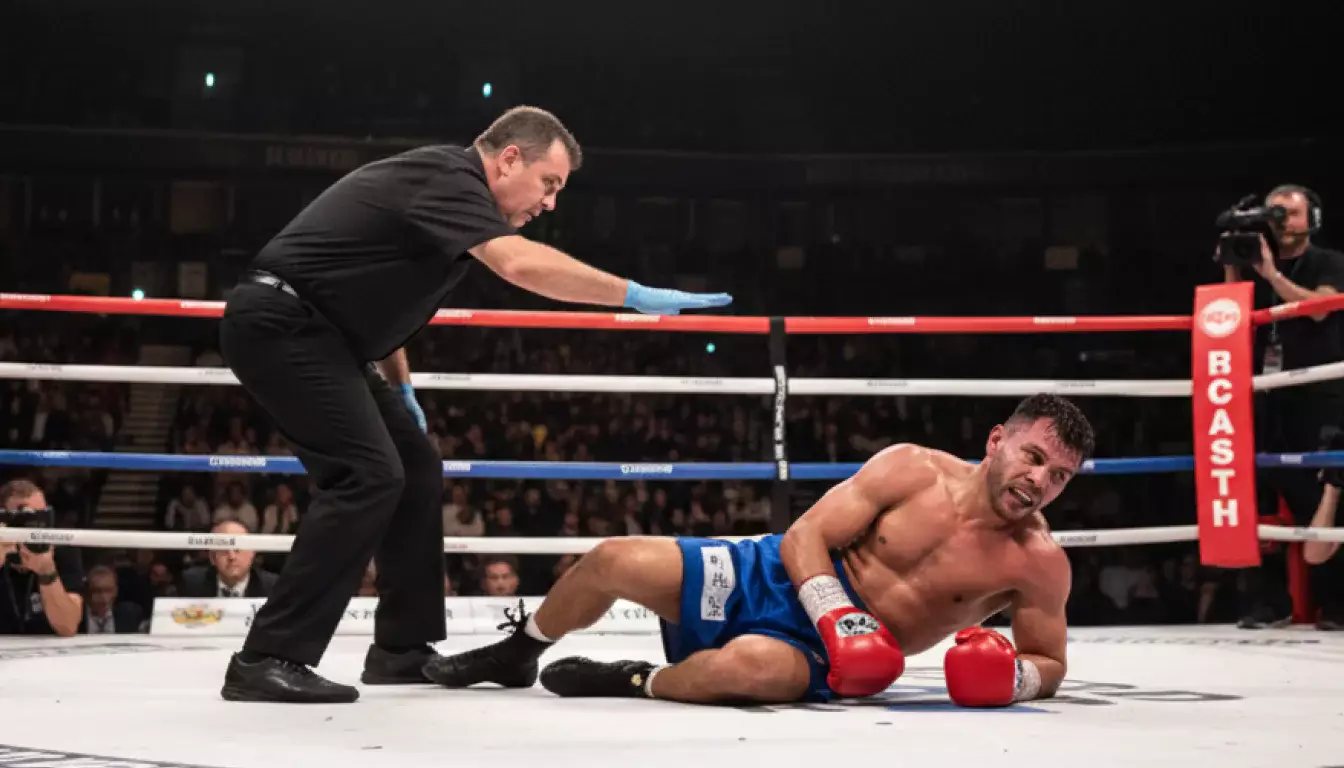 Ringrichter zählt einen Knockdown im Boxring