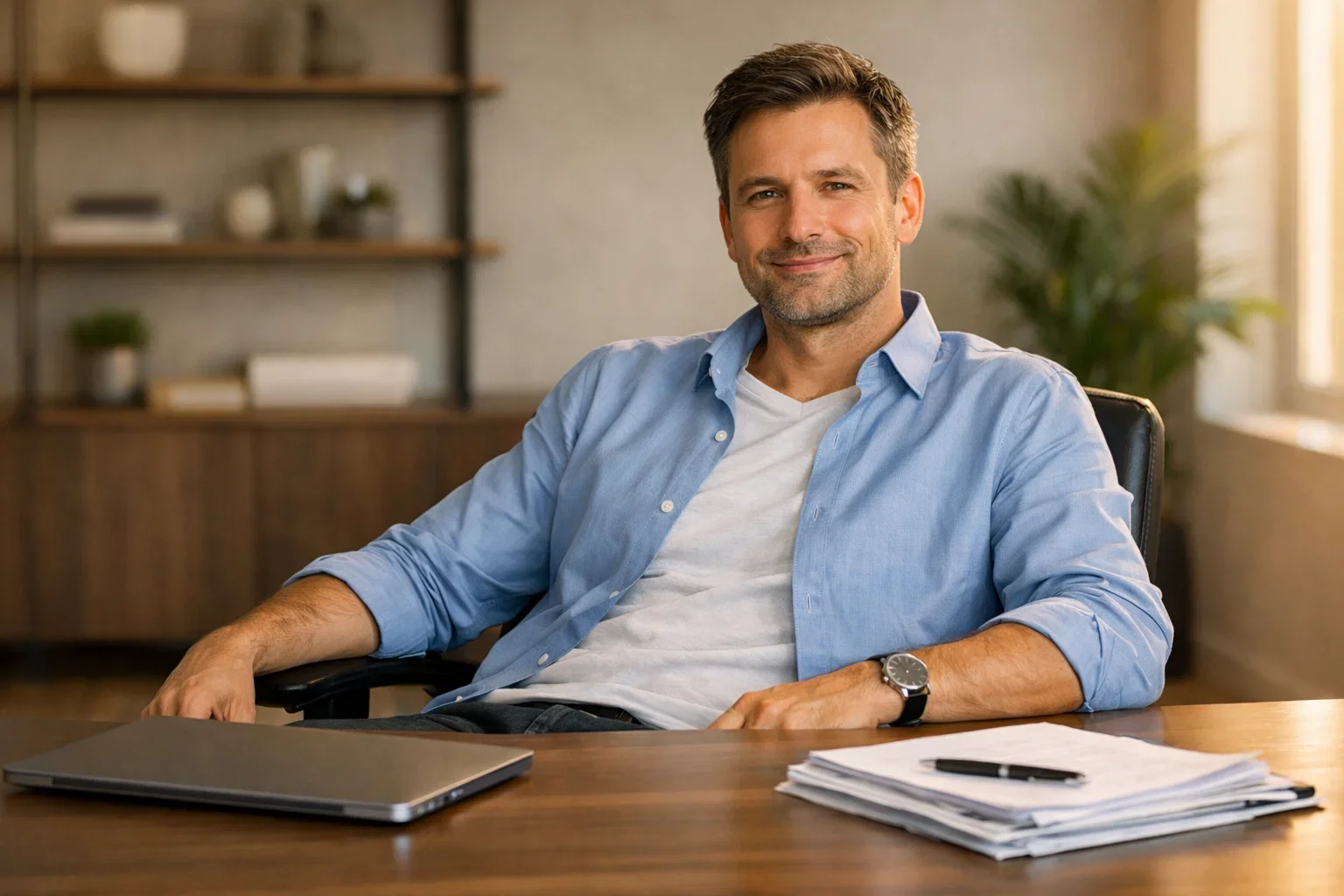 Zufriedener Analyst feiert einen erfolgreichen Tag