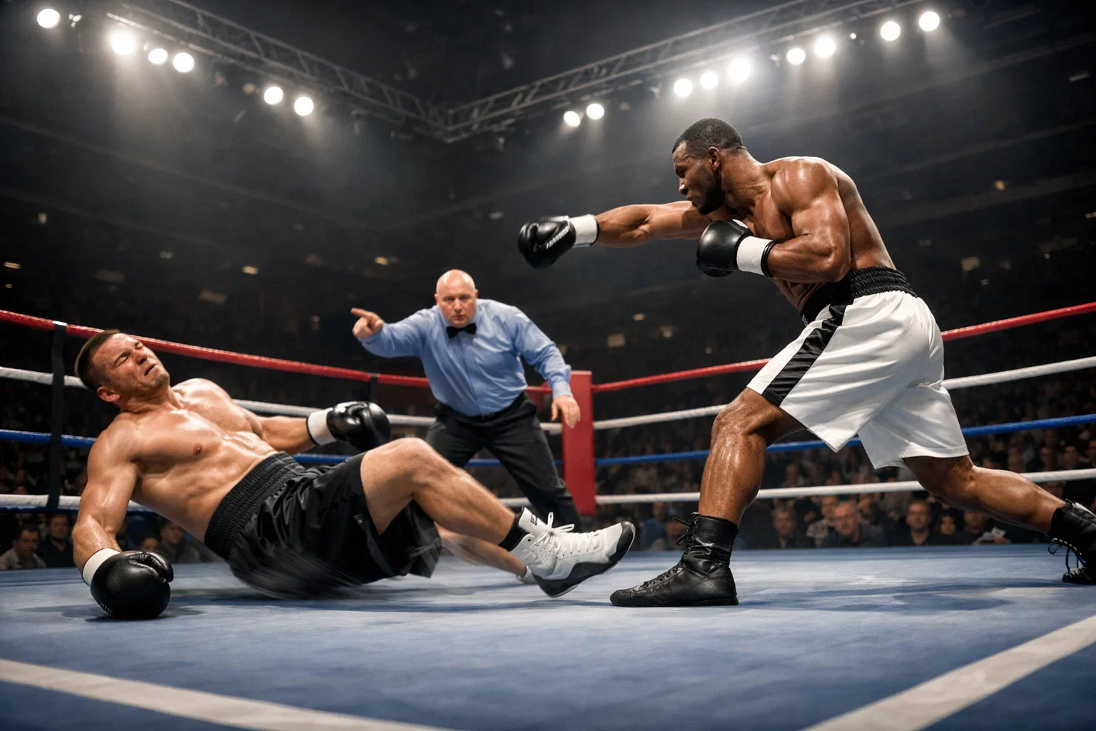 Entscheidender Moment eines Knockouts im Schwergewichtsboxen
