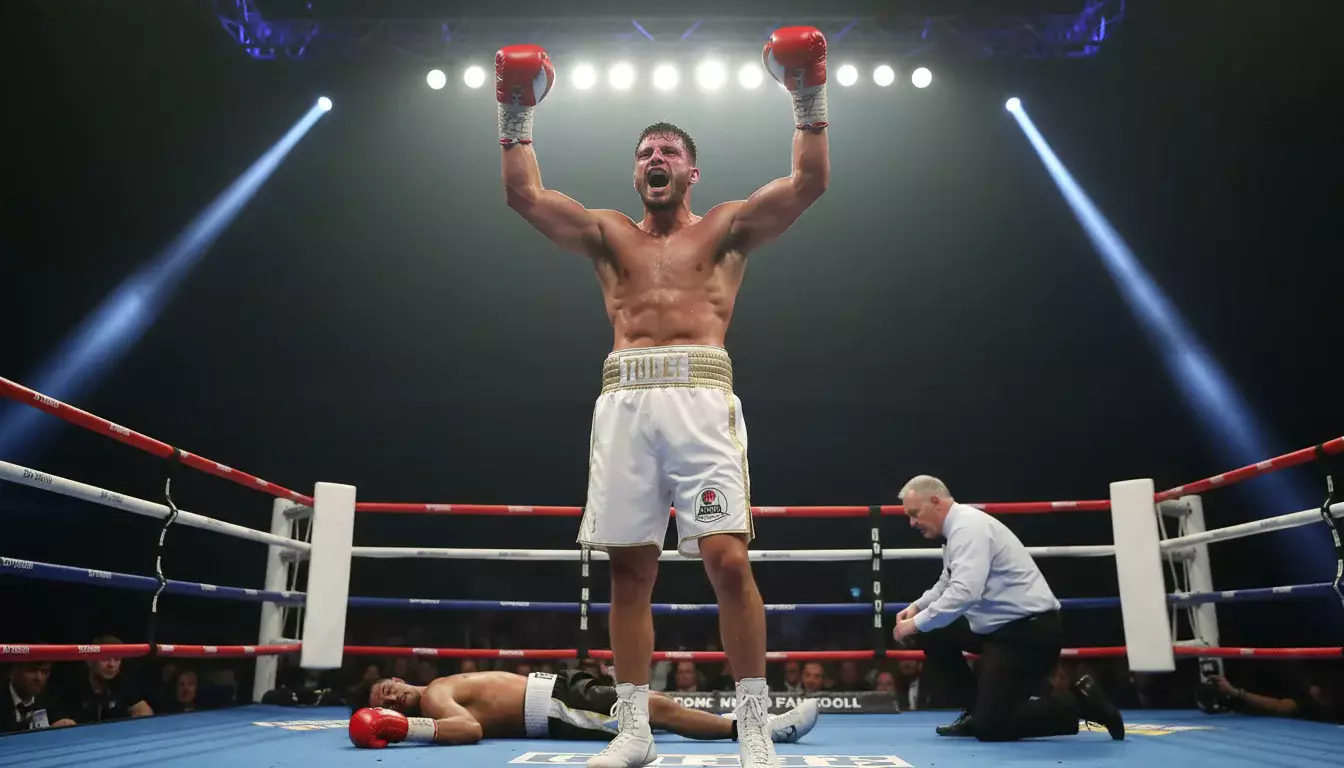Boxer feiert einen K.O.-Sieg im Ring