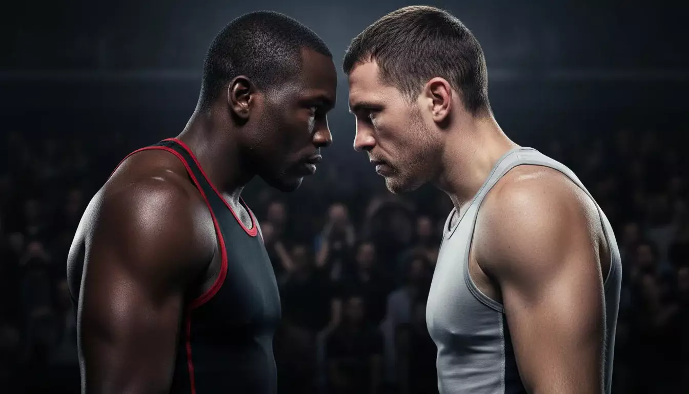 Zwei Boxer beim Staredown vor einem grossen Kampf